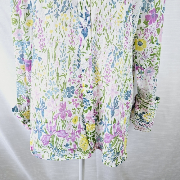 Banjanan White Floral Longsleeve Buttondown Tunic size Large - Picture 4 of 10